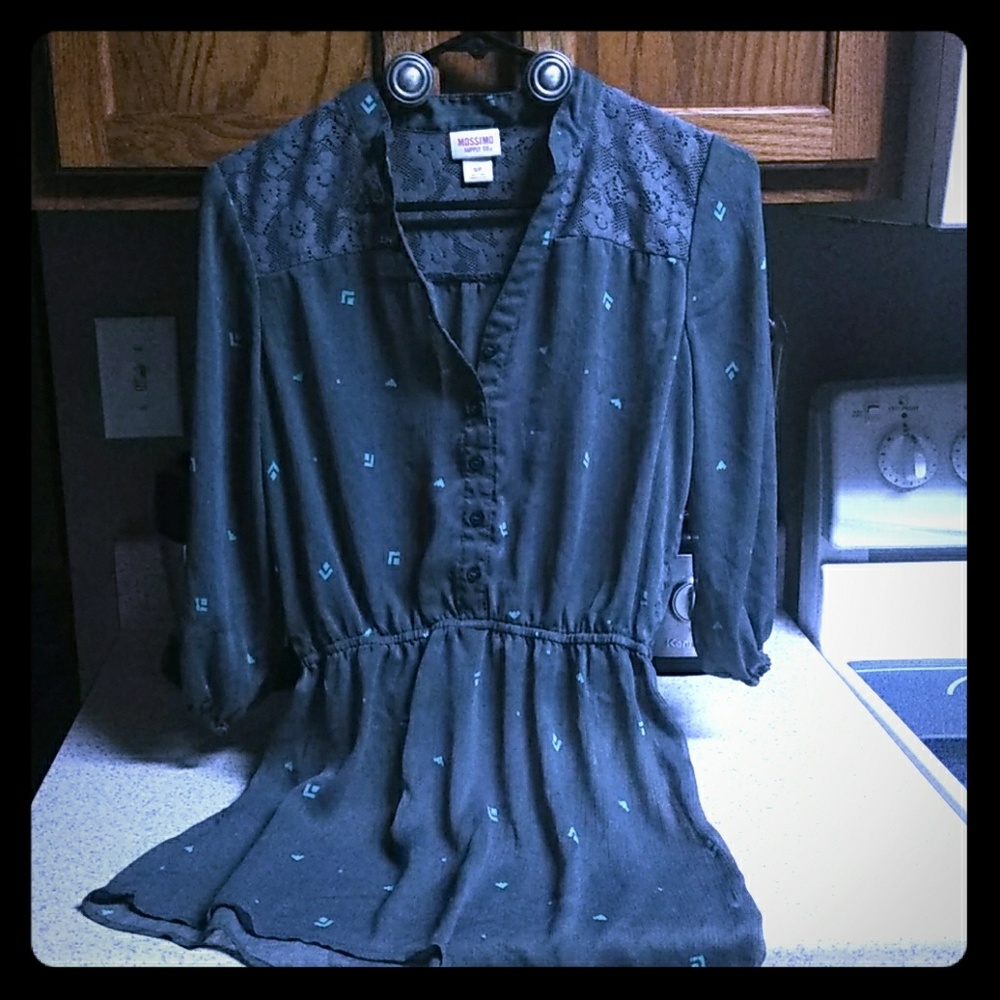 Sheer Gray Teal Print Blouse. Only Worn Once.